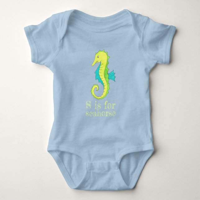 S ist für Seepferd Sea Horse Blue Green Beach Ocea Baby Strampler (Vorderseite)