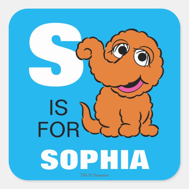 S ist für Snuffleupagus | Name hinzufügen Quadratischer Aufkleber (Vorderseite)