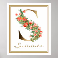 S Letter Gold Monogram Orange Blume
