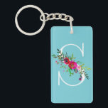 S Letter Initial Monogram Floral Custom Color Schlüsselanhänger<br><div class="desc">Passen Sie auf Wunsch jeden Text an.</div>