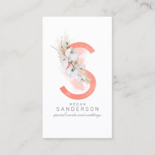 S Letter Monogram White Orchias and Pampas Grass Visitenkarte