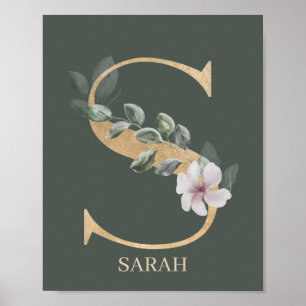 S Monogram Floral Poster personnalisé