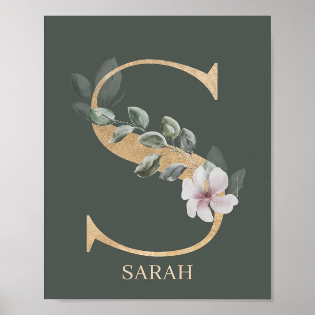 S Monogram Floral Poster personnalisé (Devant)