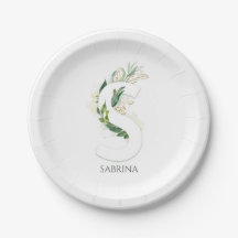 S Monogram Gold Greenerity Blätter Eleganter Name
