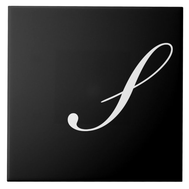 S Monogram, Initial White on Black Fliese (Vorderseite)
