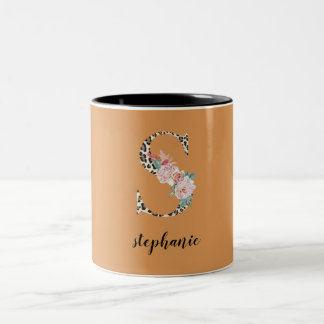 S Monogram Leopard Print Floral Zweifarbige Tasse