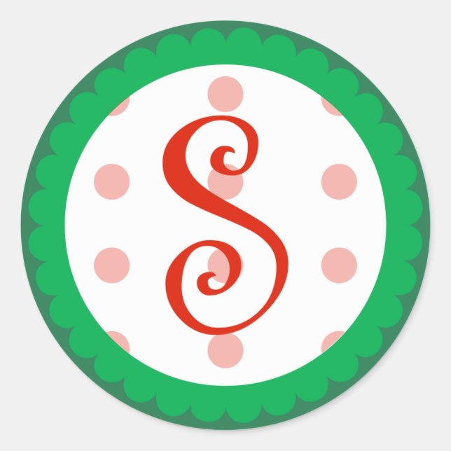 S Monogram (Whimsical Christmas) Runder Aufkleber (Vorderseite)