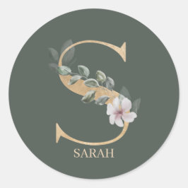 S Monogramm Floral Personalisiert Runder Aufkleber