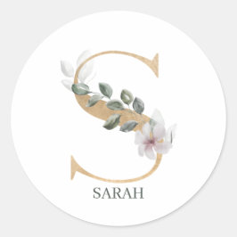 S Monogramm Floral Personalisiert Runder Aufkleber