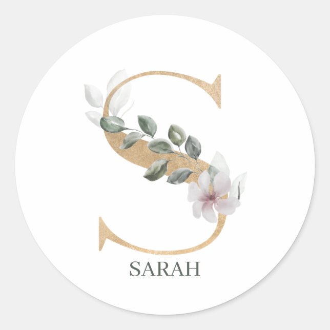 S Monogramm Floral Personalisiert Runder Aufkleber (Vorderseite)