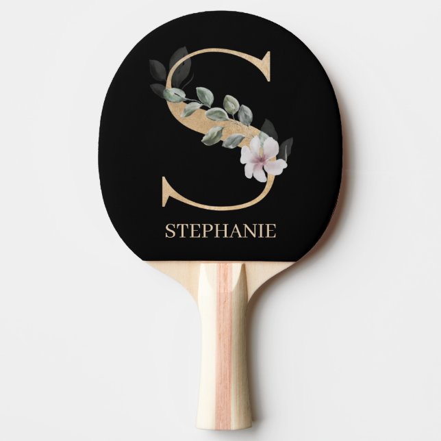 S Monogramm Floral Personalisiert Tischtennis Schläger (Vorderseite)
