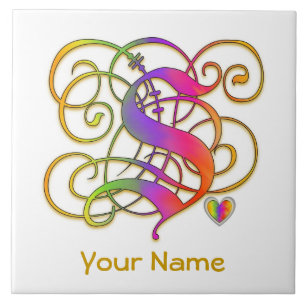 S Monogramm Ihr Name "Gothic Rainbow" Keramik Tile Fliese