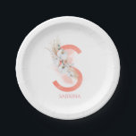 S Monogramm Name Pampas Gras Weiße Orchideen Pappteller<br><div class="desc">Elegantes Pampasgras und weiße Orchideen Papierschild mit Vornamen für Ihr neues Zuhause,  Büro oder Party.</div>