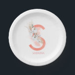 S Monogramm Name Pampas Gras Weiße Orchideen Pappteller<br><div class="desc">Elegantes Pampasgras und weiße Orchideen Papierschild mit Vornamen für Ihr neues Zuhause, Büro oder Party.</div>