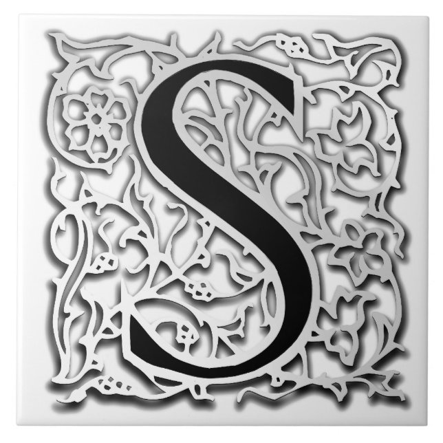 S-Monogramm-"Silber Besque" Keramik-Fliese Fliese (Vorderseite)