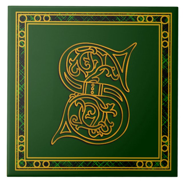 S Monogramme "Irish Gold on Green" Carreaux en cér (Devant)