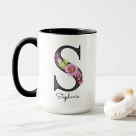 S Monogramme Purple Floral Nom personnalisé Mug