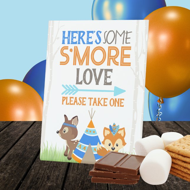 S more Liebe Woodland Camper Party Sockelschild (Woodland Forest Animals Smore Love Party Favor Pedestal Sign. Featuring an adorable fox and dear)