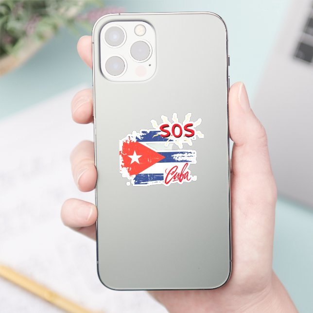 S.O.S. Cuba Custom-Cut Vinyl Sticker (Telefon)