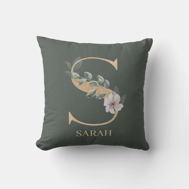 S Oreiller à lancer personnalisé monogramme floral (Recto)