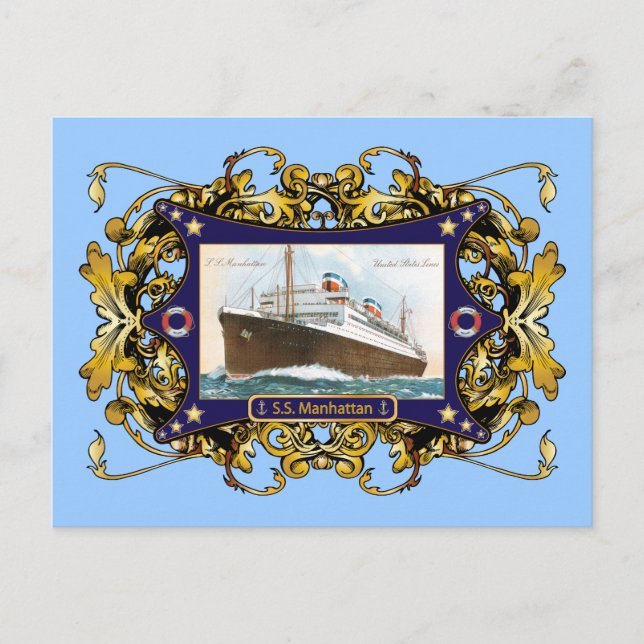 S.S. Manhattan Vintag Steamship Ship Postkarte (Vorderseite)