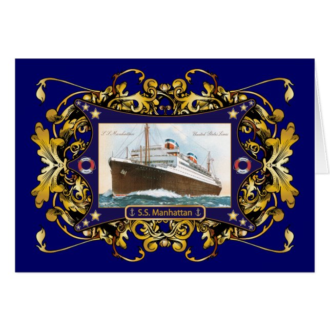 S.S. Vintages Dampfer-Schiff Manhattans (Vorderseite (Horizontal))