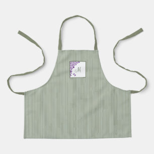 S Salbeigrün gestreift lila floral Skript Monogram Schürze