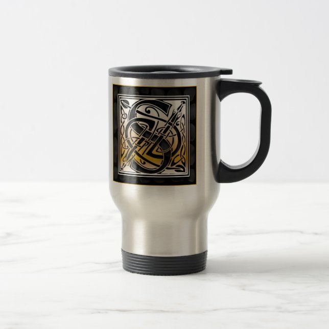 S" tasses en pierre noires "celtiques de voyage de (Droit)