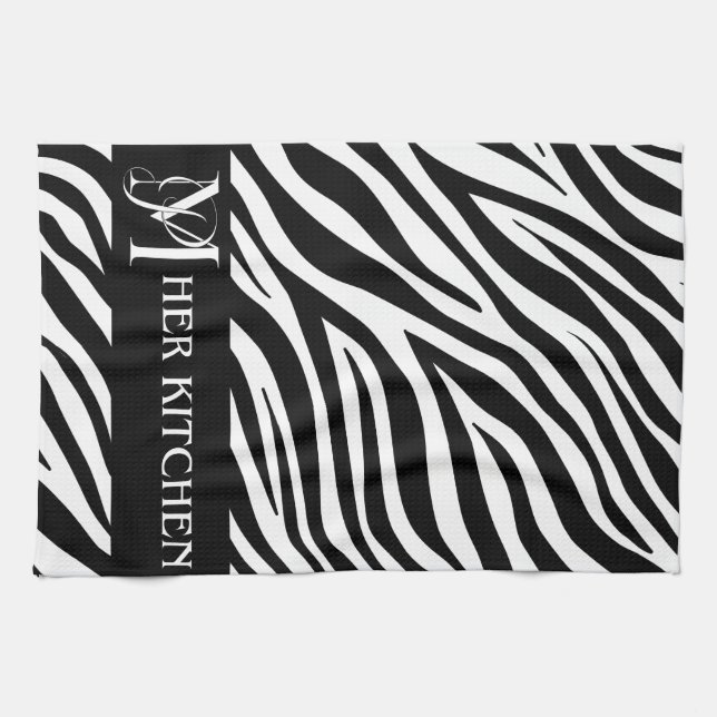 Sa Cuisine Zebra Imprimer Serviette Monogramme (Horizontal)