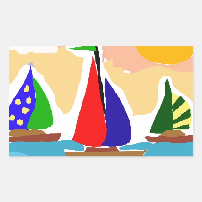 SA - Farbenfrohe Segelboote Kunst Rechteckiger Aufkleber (Vorderseite)
