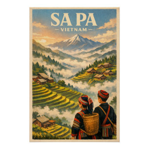 Sa Pa-Stadt, Vietnam, in klassischem Retro-Stil Poster