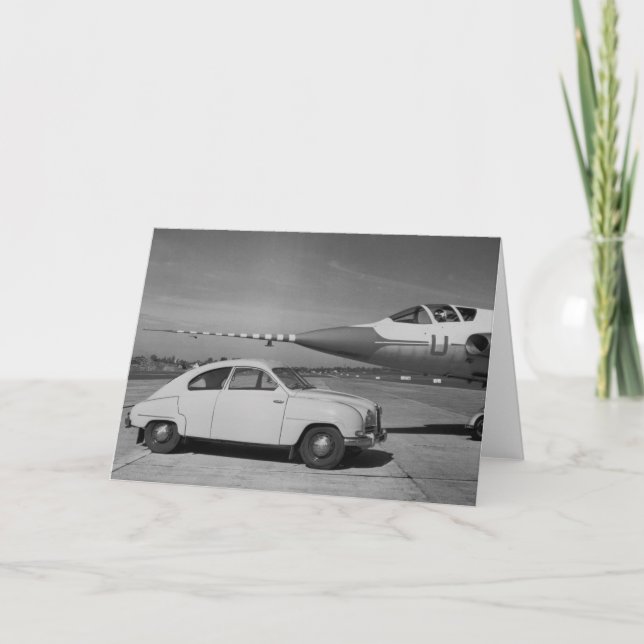 Saab 93b Vintag 1958 Schwarz-Weiß-Foto Karte (Vorderseite)