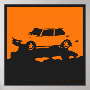 Saab 99 EMS - Orange auf Holzkohle schwarzes Poste Poster