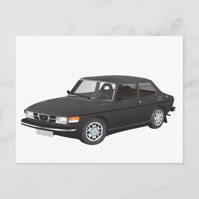 Saab 99 schwarz postkarte (Vorderseite)