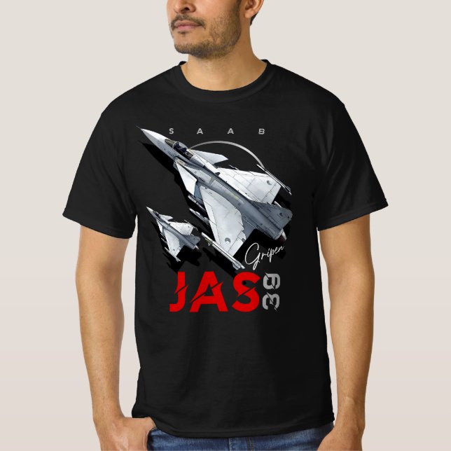 Saab JAS39 Gripen Schwedische Kampfjet-Maschine T-Shirt (Vorderseite)