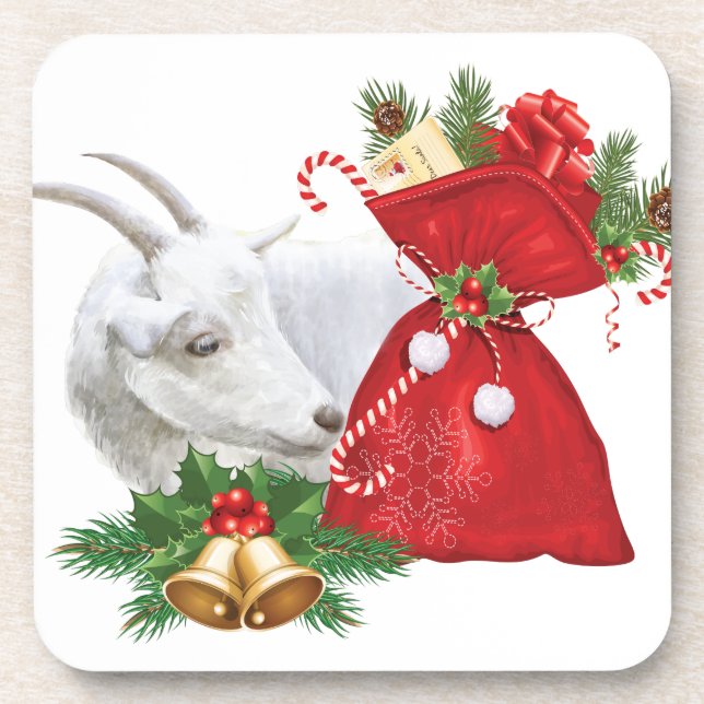 Saanen Goat Holiday Spirit Getränkeuntersetzer (Vorderseite)