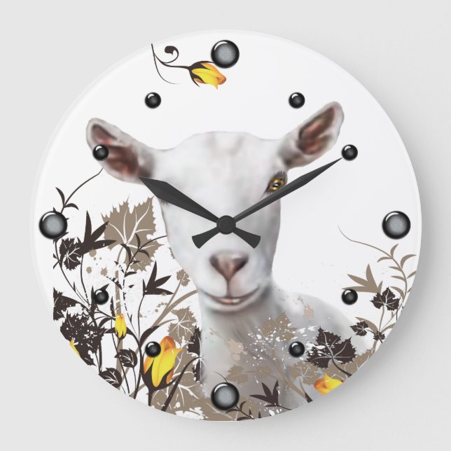 Saanen Peinture de chèvre laitière Floral Horloge  (Recto)