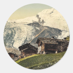 Saas Fee, alpine Ansicht, Wallis, Alpen von, Schwe Runder Aufkleber
