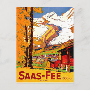 Saas-Fee, Dorf in der Schweiz, Vintage-Reise Postkarte