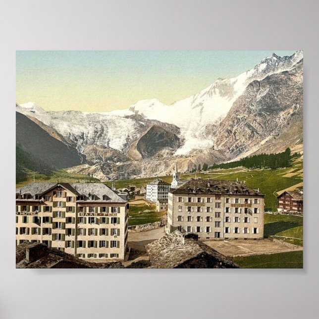 Saas Fee, Hotels, Wallis, Alpen, Schweiz Poster (Vorne)