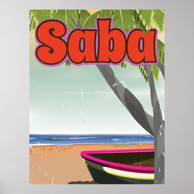 Saba Vintage Reiseplakat. Poster (Vorne)