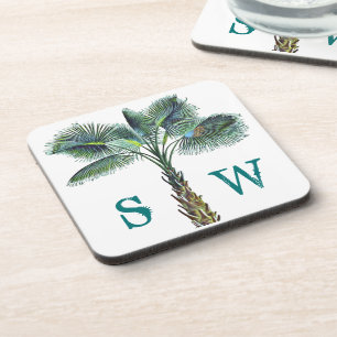 Sabal Palm Tree Monogram Coastal Stone Untersetzer