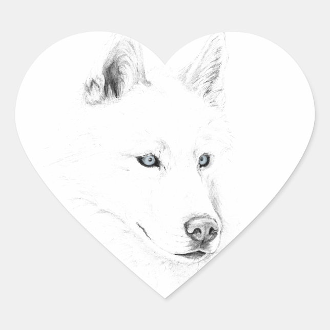 Säbel ein sibirischer Schlittenhund, der Herz-Aufkleber (Vorderseite)