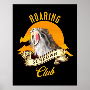 Säbelzahn-Tiger Retro-Sonnenuntergangs-Abenteuercl Poster