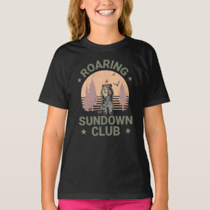 Säbelzahn-Tiger Retro-Wald-Sonnenuntergangs-Club T-Shirt