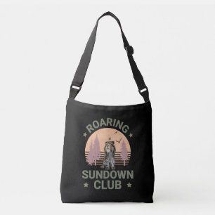 Säbelzahn-Tiger Retro-Wald-Sonnenuntergangs-Club Tragetaschen Mit Langen Trägern