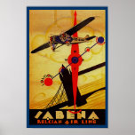 Sabena Art Deco Compass Poster<br><div class="desc">Vintages Flugplakat für die mittlerweile nicht mehr funktionierende belgische Fluggesellschaft Sabena,  das ein Propeller-Flugzeug zeigt,  das über die Londoner Tower Bridge fliegt,  mit einem Kompass und einem Routenplan-Design,  die alle im brillanten Art Deko Stil ausgeführt werden.</div>