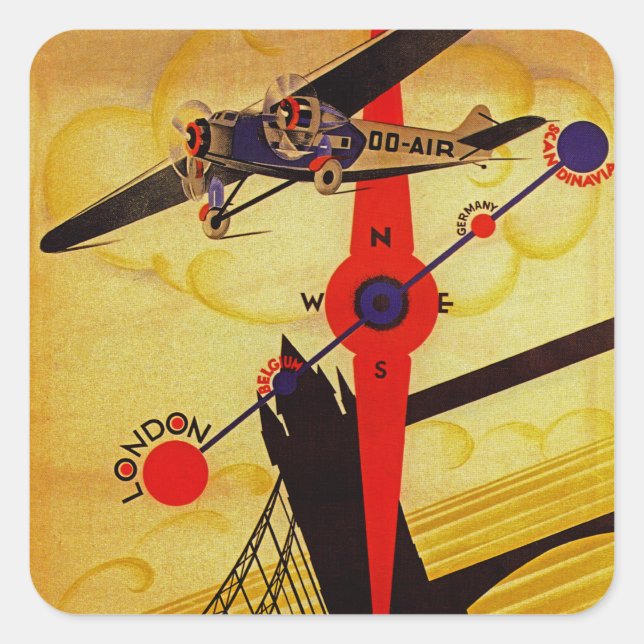 Sabena Art Deco Compass Quadratischer Aufkleber (Vorderseite)