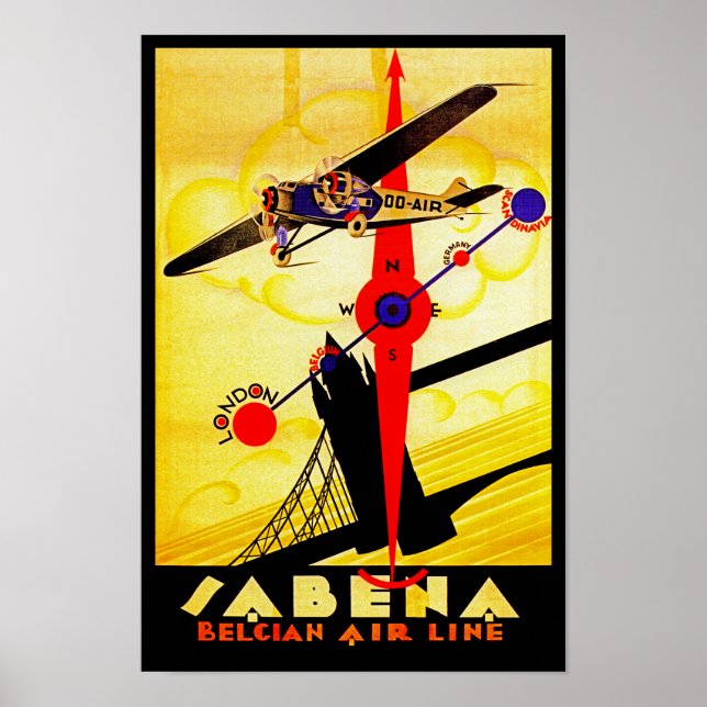 Sabena Art Deco Kompass Poster (Vorne)
