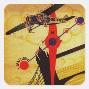 Sabena Art Deco Kompass Quadratischer Aufkleber